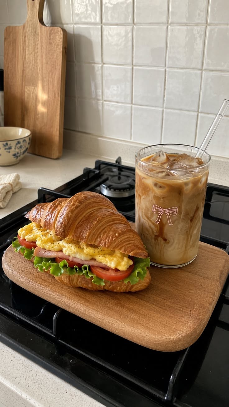 Croissant Breakfast Sandwich with Eggs & Ham