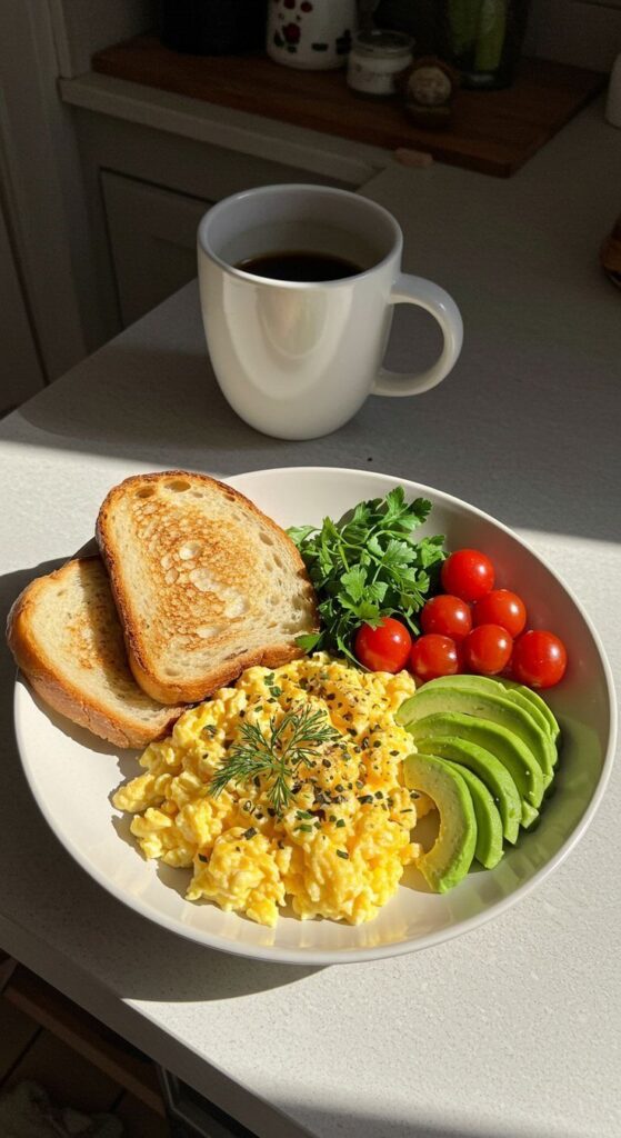breakfast plate with eggs and avocado