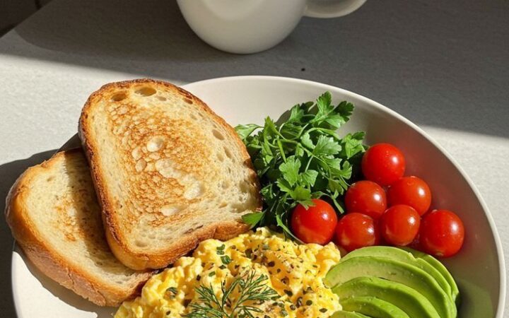 breakfast plate with eggs and avocado