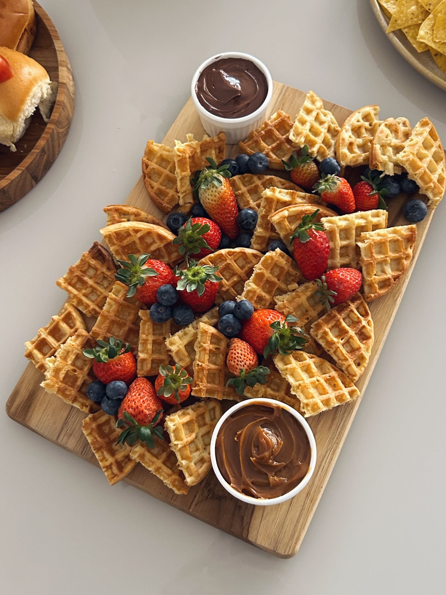 Waffles with Chocolate Sauce and Strawberries