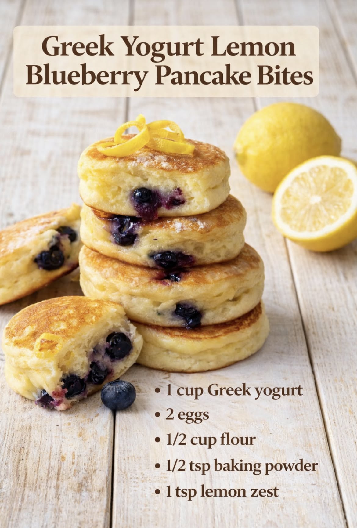 Fluffy Greek Yogurt Lemon Blueberry Pancake Bites You’ll Love