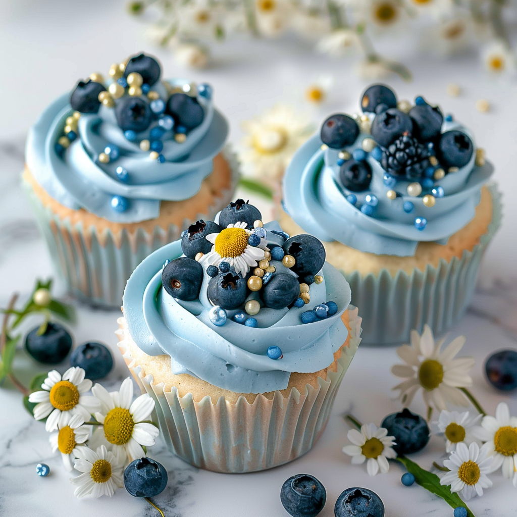 blueberry cupcakes with blue frosting