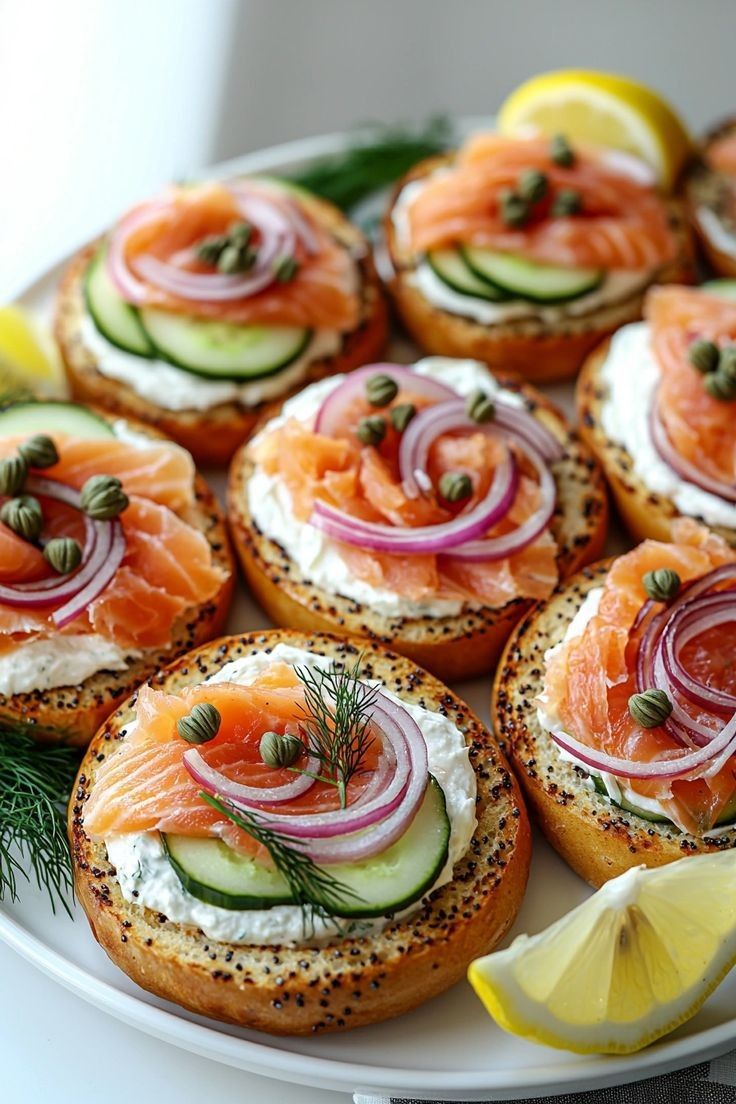 Bagel Brunch Board with Smoked Salmon, Cucumbers and Herbs