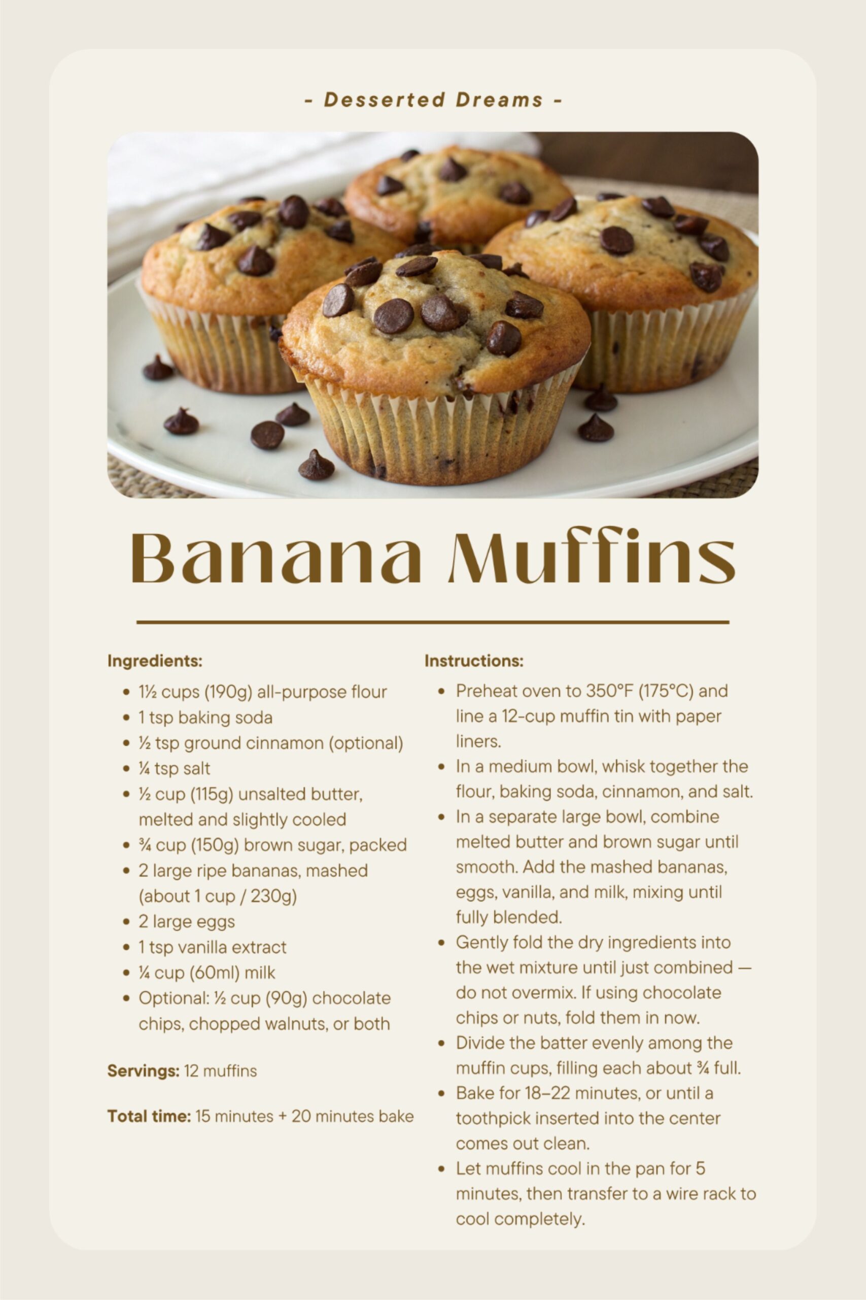 Banana Muffins Recipe – Easy, Moist & Perfect for Breakfast or Dessert